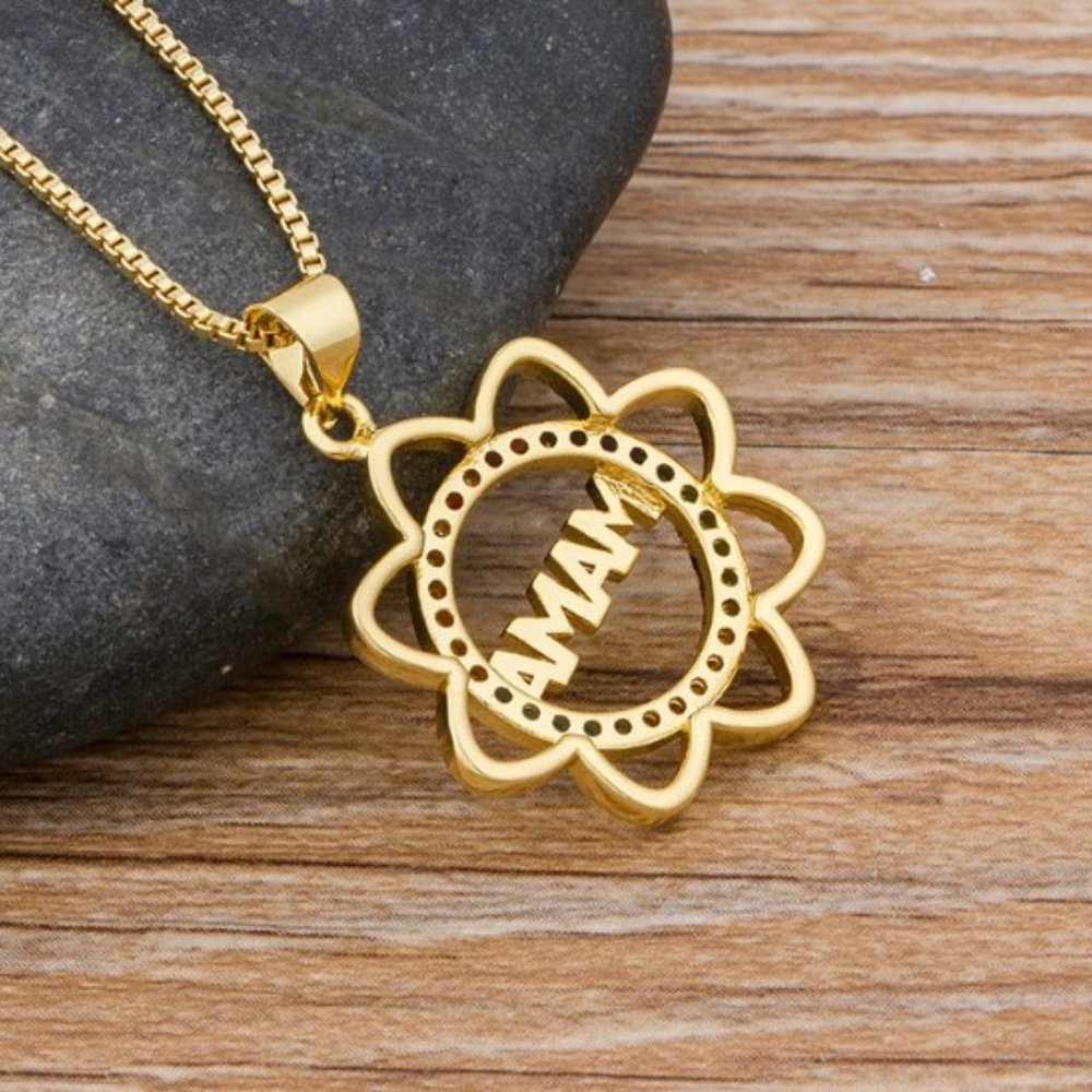 Mama Sunflower & Rainbow Crystals Necklace - Gold Plated Copper & Crystals - Picture 3 of 13